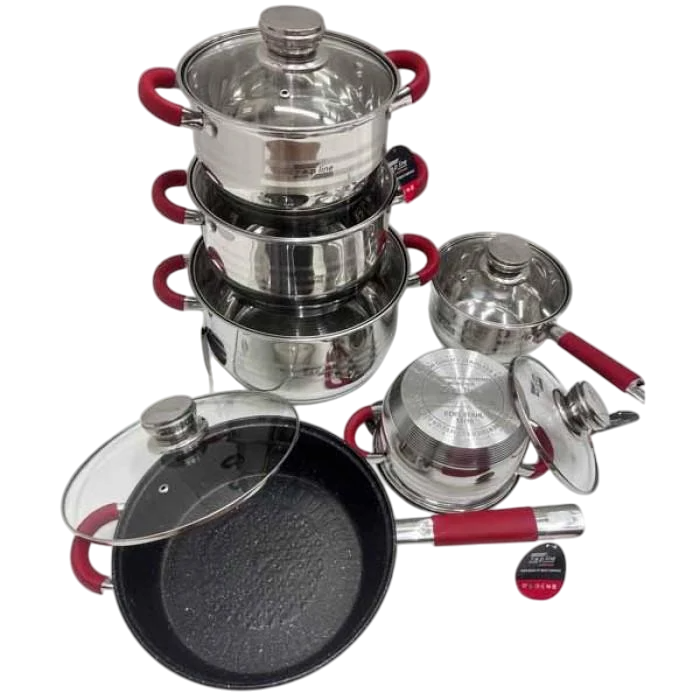 Набір посуду Zepline ZP-115 із нержавіючої сталі 12 предметів Червоний (6-18-238ZP-115/2)