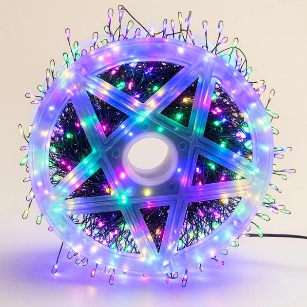 Гирлянда мишура Хвойная лапа с зеленой проволокой 50 м 1500 LED от розетки 8 режимов Разноцветный