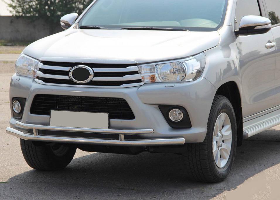 Передняя защита ST016 CAN для Toyota Hilux 2015- гг. нержавеющая сталь Хром