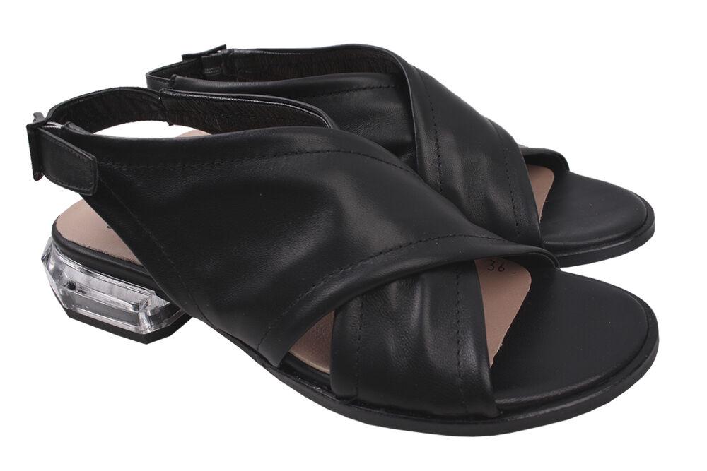 Босоножки женские Aquamarin на низком ходу из кожи р. 39 Черный (1768-20LBC)