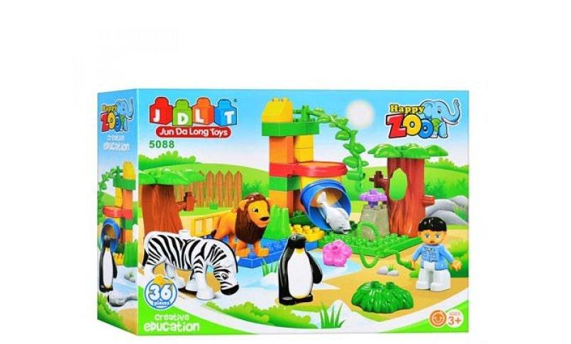 Конструктор детский Happy zoo зоопарк с фигурками животных из пластика 36 дет. Разноцветный (150-98-JDLT5088)