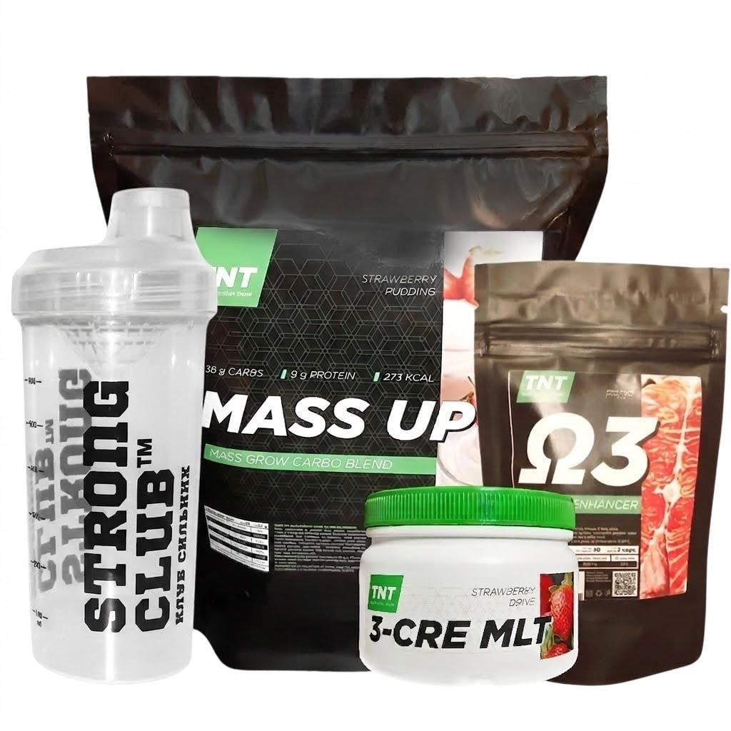 Комплекс TNT Nutrition Гейнер 2,5 кг/Креатин 0,3 кг/Шейкер/Омега-3