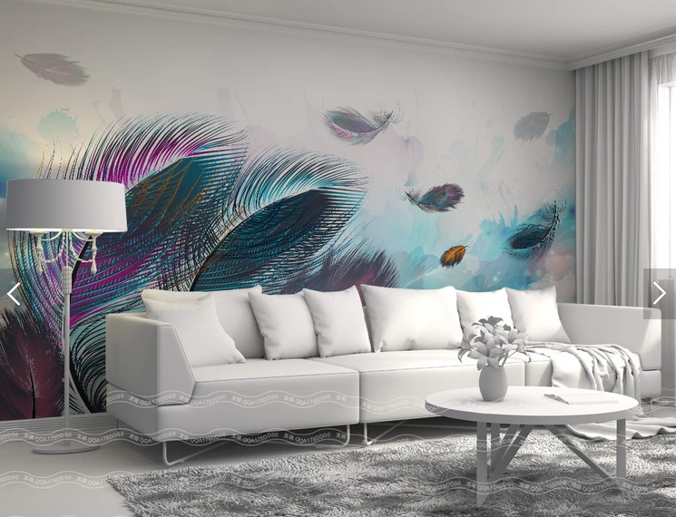 Фотообои флизелиновые абстракция для спальни/зала/кухни Бирюзовые перья