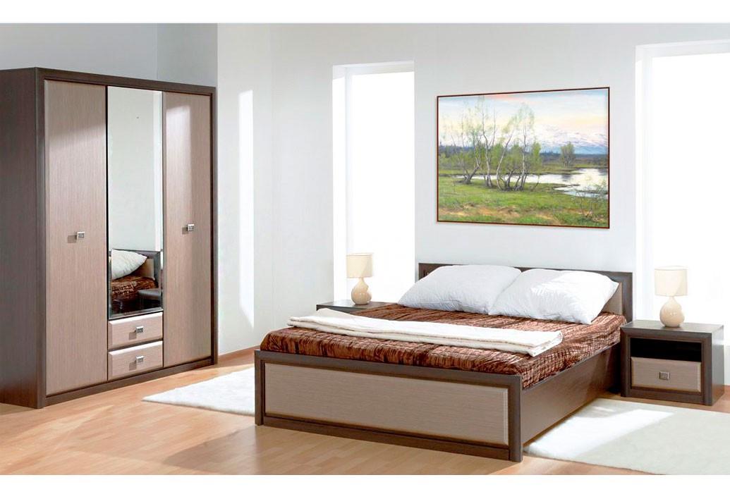 Комплект в спальню Гербор Коэн с 3-дверным шкафом МДФ Венге магия/Штрокс (76979) Комплект в спальню Гербор Коэн с 3-дверным шкафом МДФ Венге магия/Штрокс (76979)