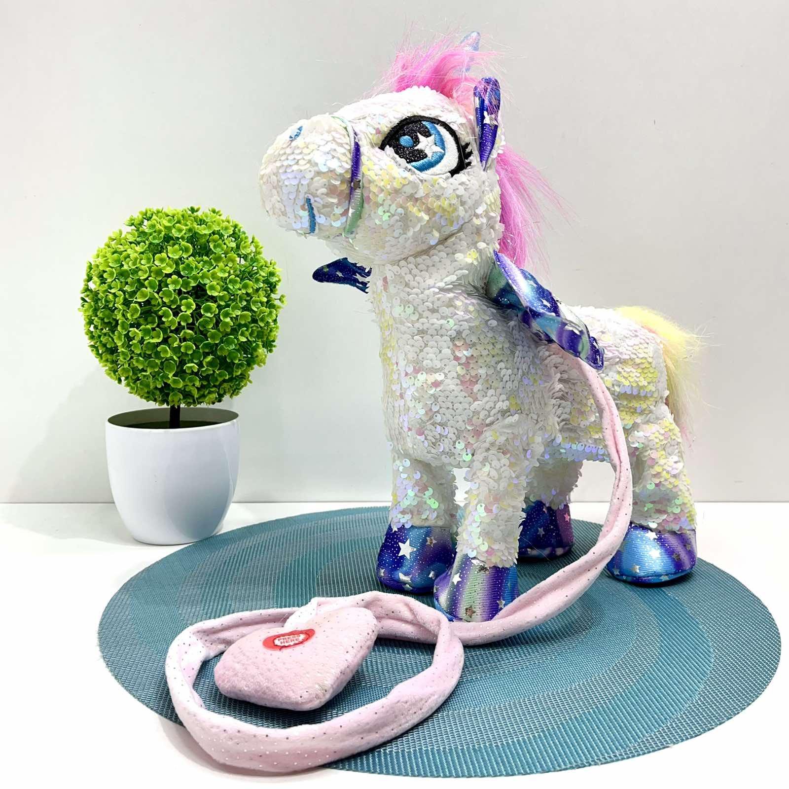 Интерактивная игрушка мягкая Сказочный единорог поводок/звук/свет Белый (M 6203 I UA)