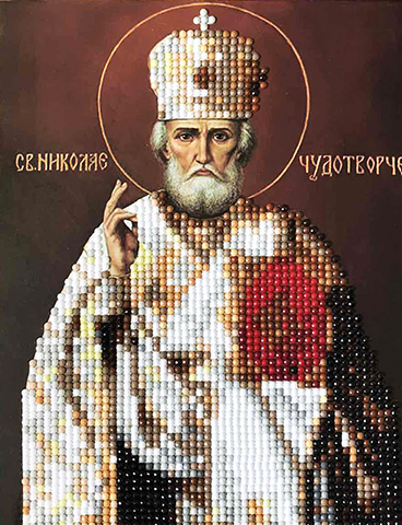 Алмазная мозаика вышивка на картоне Икона Святой Николай Чудотворец частичная выкладка 5D 21х25 см (188447)