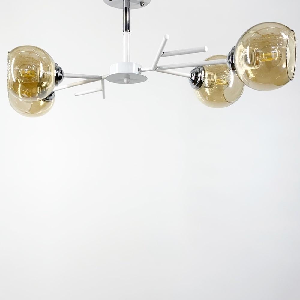 Люстра на 4 бурштинових плафони 75х22 см (088N/4 WT+CH+AM)