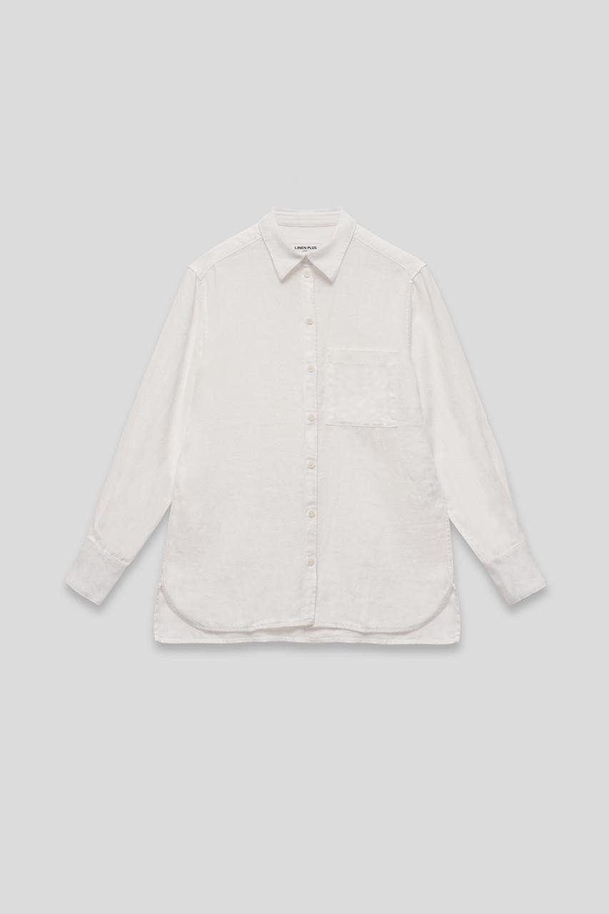 Рубашка женская Linen Plus 100% лен закрытые швы пуговицы из натуральной раковины M Белый