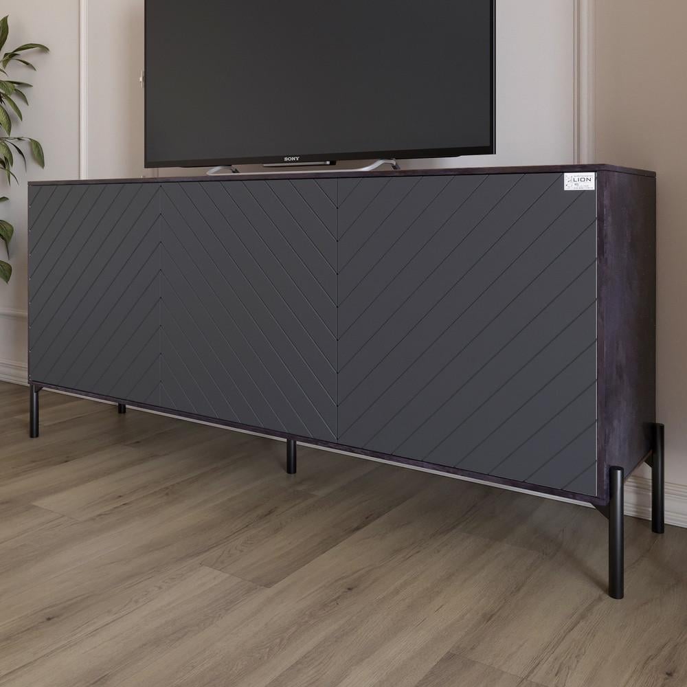 Тумба под телевизор с черными металлическими ножками Lion Амарант 168x40x76,5 см Бетон темный/графитовый (Lion-043016)