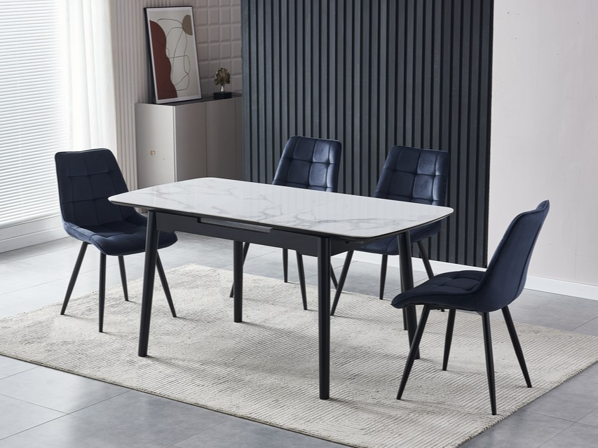 Обідній стіл розсувний Ветро 1100-1400x750x760 мм Білий мармур/Чорний (TМ-87) - фото 3
