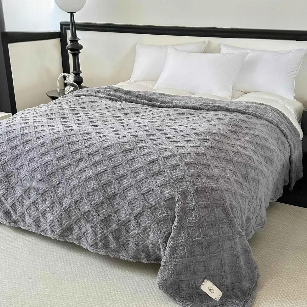 Плед пушистый Koloco Ромб евро 200х220 см Серый (42476)