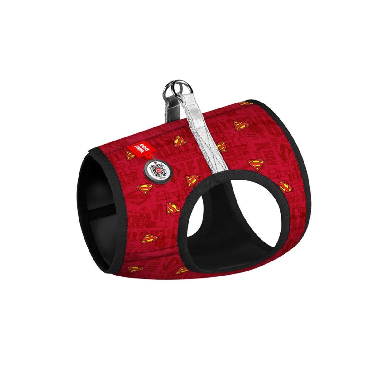 Шлея для собак мягкая Waudog Clothes Супермен с QR паспортом XS1 24-27 см х 18-20 см Красный (1001-4007 Col)