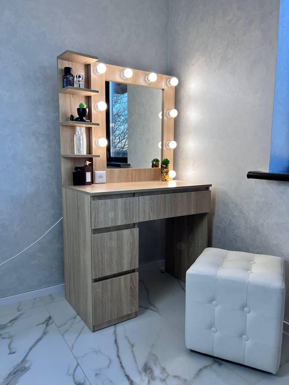 Туалетний столик із дзеркалом та підсвічуванням 1600х900х500 мм Дуб сонома - фото 5 Туалетний столик із дзеркалом та підсвічуванням 1600х900х500 мм Дуб сонома - фото 5