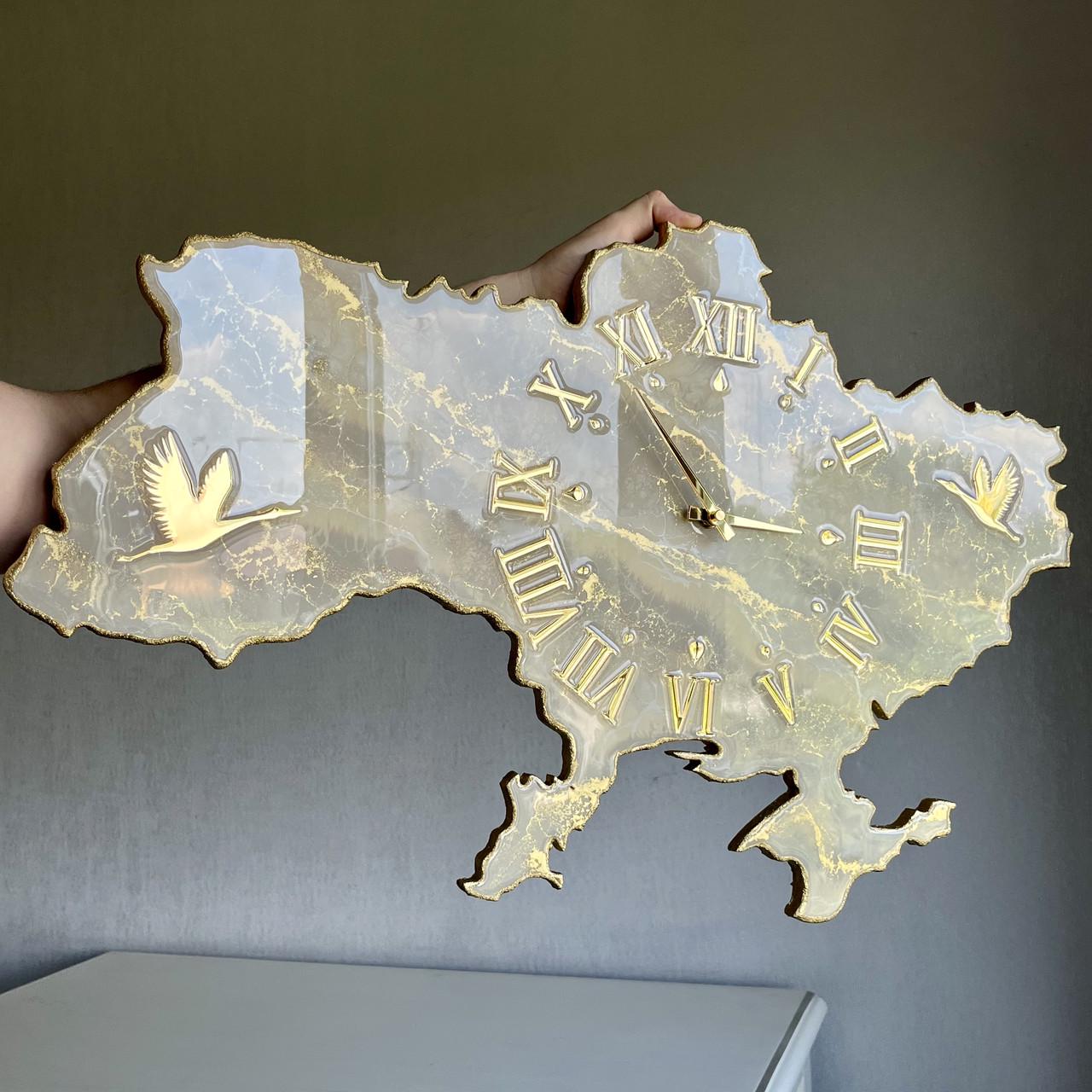 Часы настенные из эпоксидной смолы Карта Украины 50x32 см