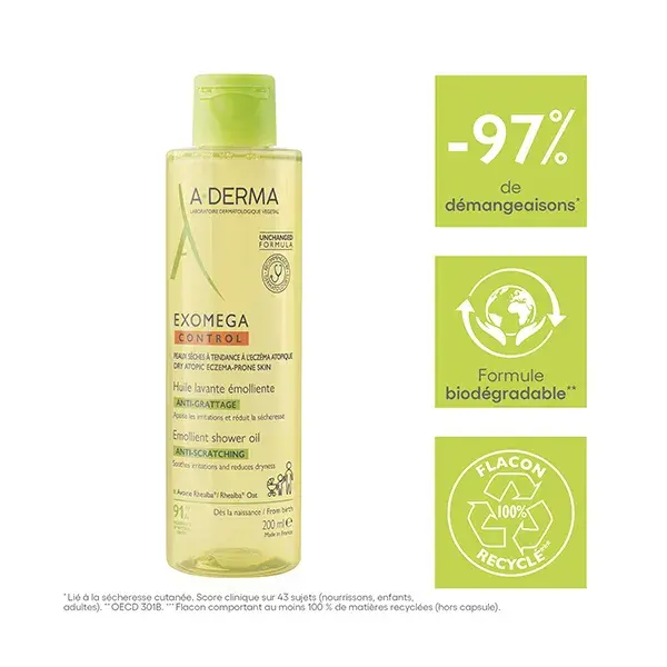 Масло для душа A-Derma Exomega Control Huile lavante emolliente 200 мл (24414994) - фото 2