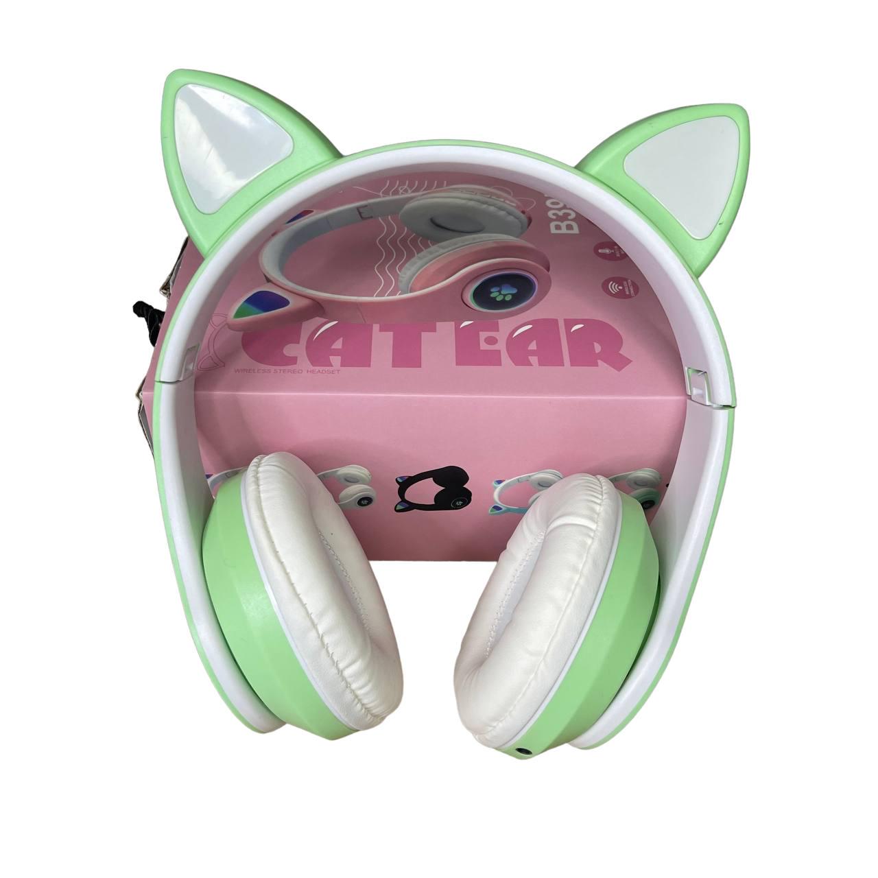 Наушники беспроводные Cat Ear В39М FM-радио MicroSD Bluetooth с ушками и подсветкой Мятный - фото 2