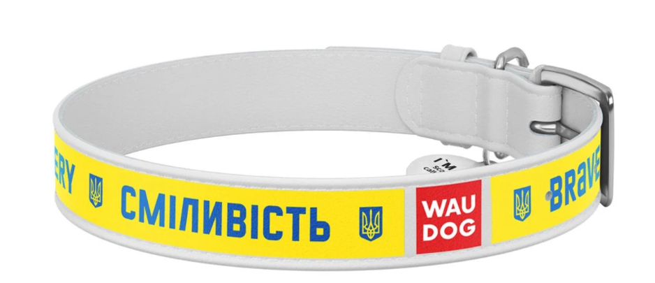 Ошейник для собак кожаный WAUDOG Design с QR паспортом Смелость ХL 35 мм 46-59 см Белый (Collar3606-0231-15)