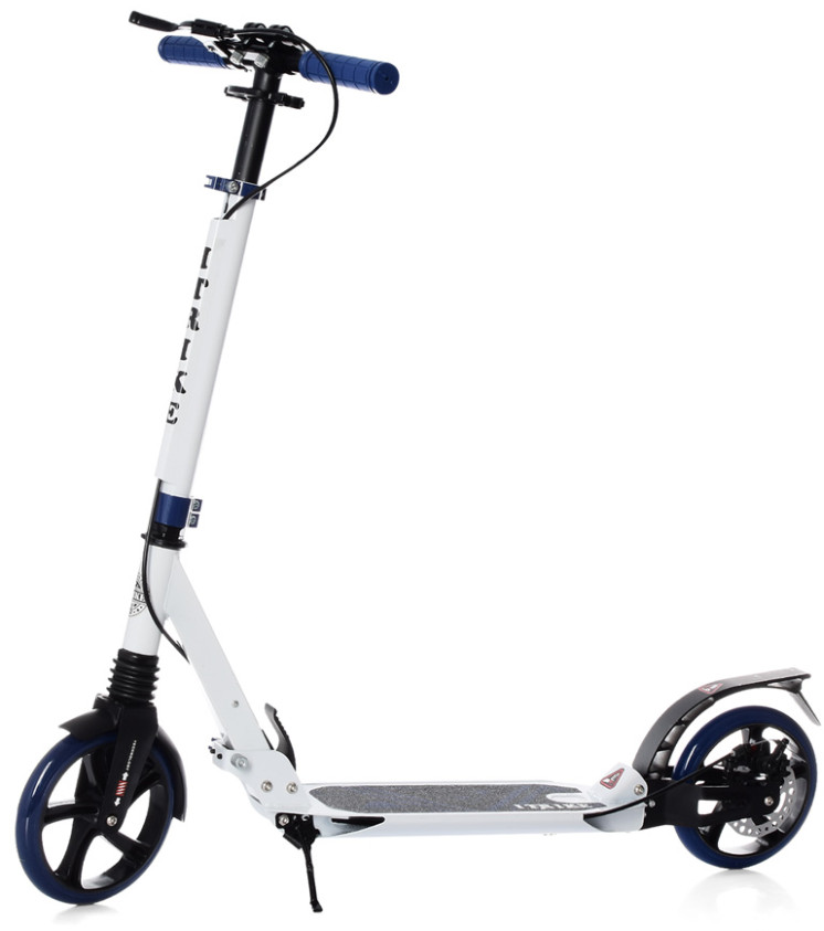 Самокат городской взрослый iTrike двухколесный складной с ручным тормозом Белый/Синий (DS-171-S-299)