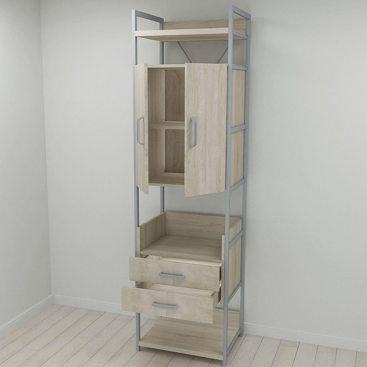 Шкаф Ferrum-decor Гардероб Уни секция 5 серии Конект металл/ДСП 32 мм 220x60x50 см Серый/Дуб Сонома (FRD-104517)