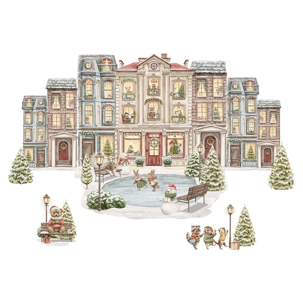 Наклейки декоративные новогодние с домиками и елками LIPKO Зима в городе S (811S)