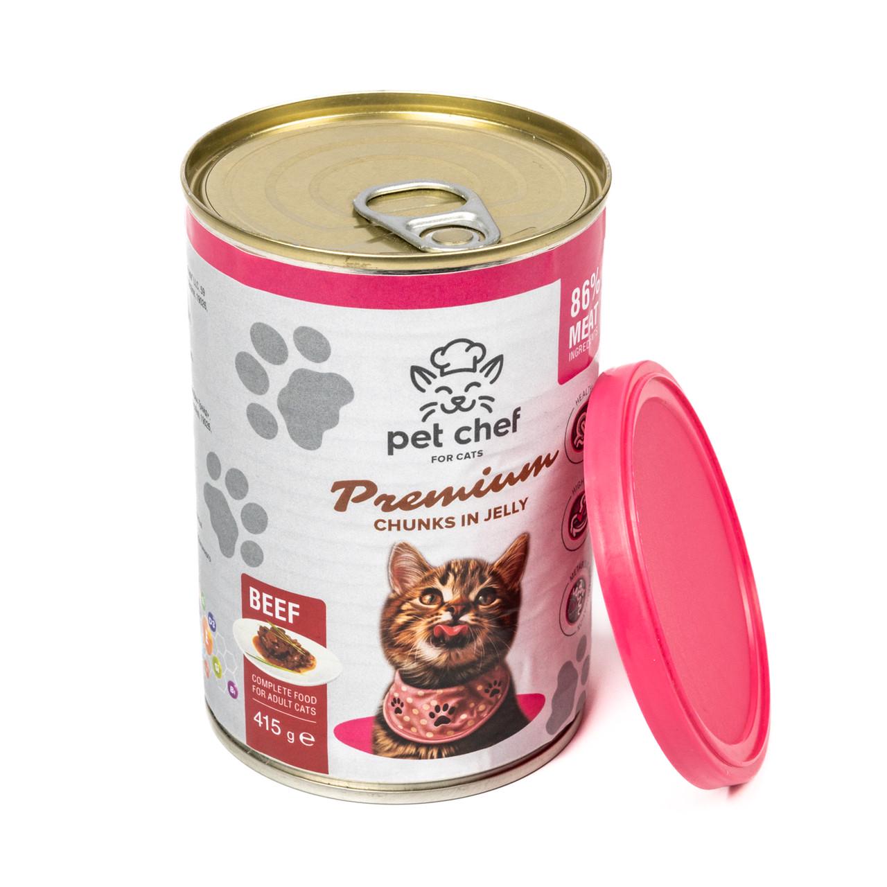 Корм вологий для дорослих котів Pet Chef шматочки в желе з яловичиною 415 г (93588) - фото 2