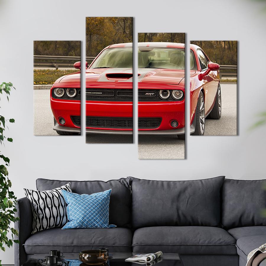 Картина модульная из 4 частей Шикарный красный Dodge challenger XL 149x106 см (118-42)
