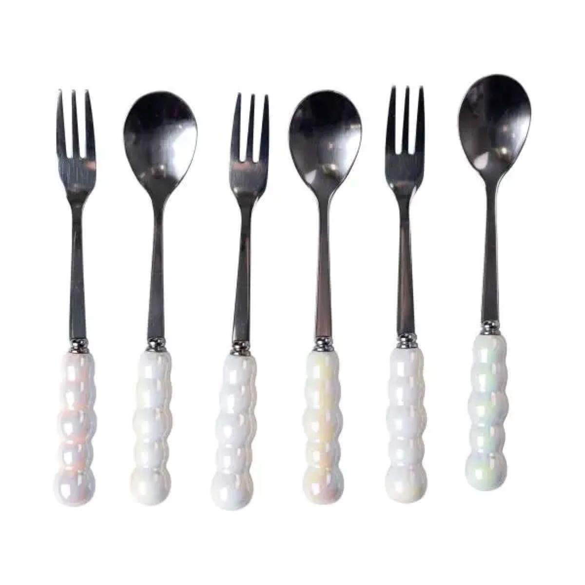 Набір десертних виделок і ложок на 3 персони з підставкою 7 пр. Перламутровий - фото 7 Набір десертних виделок і ложок на 3 персони з підставкою 7 пр. Перламутровий - фото 7