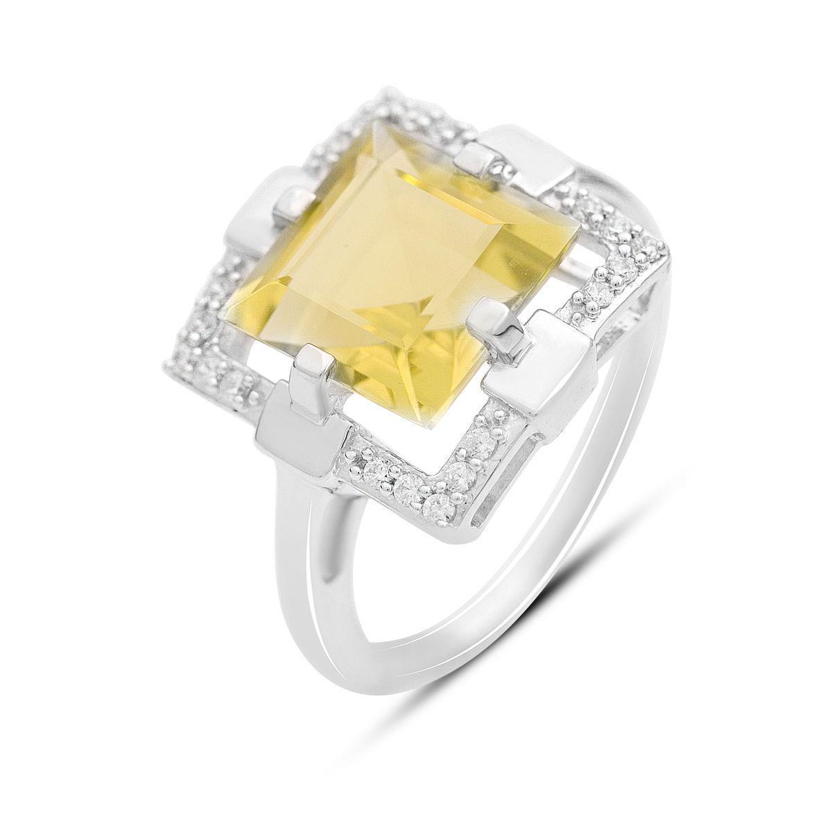 Кольцо серебряное Tiva с натуральным зеленым кварцем и фианитами 5,04 ct 5,1 г р. 18,5 (2162193)