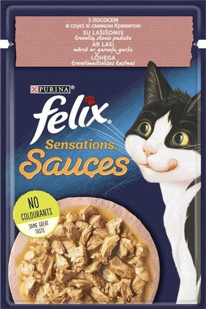 Корм для кошек влажный Felix Sensations Sauces с лососем в соусе со вкусом креветок 85 г