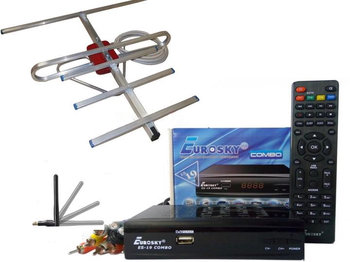 Комплект DVB-S2/T2 тюнер комбинированный Eurosky ES-19 Combo/антенна комнатная с усилителем A-sus 0,3/WiFi-адаптер - фото 2 Комплект DVB-S2/T2 тюнер комбинированный Eurosky ES-19 Combo/антенна комнатная с усилителем A-sus 0,3/WiFi-адаптер - фото 2