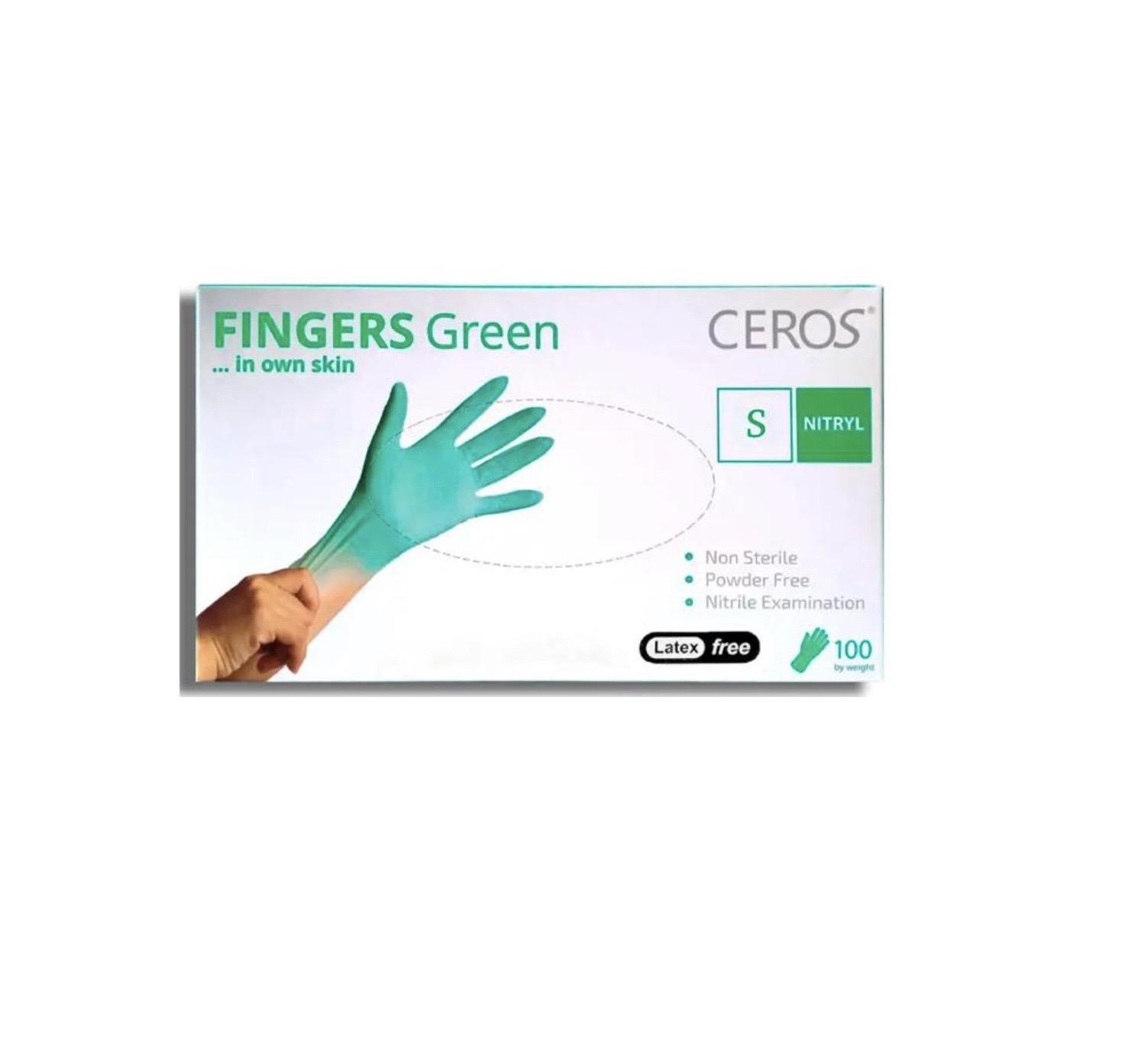 Перчатки нитриловые Ceros Fingers S 100 шт. Green