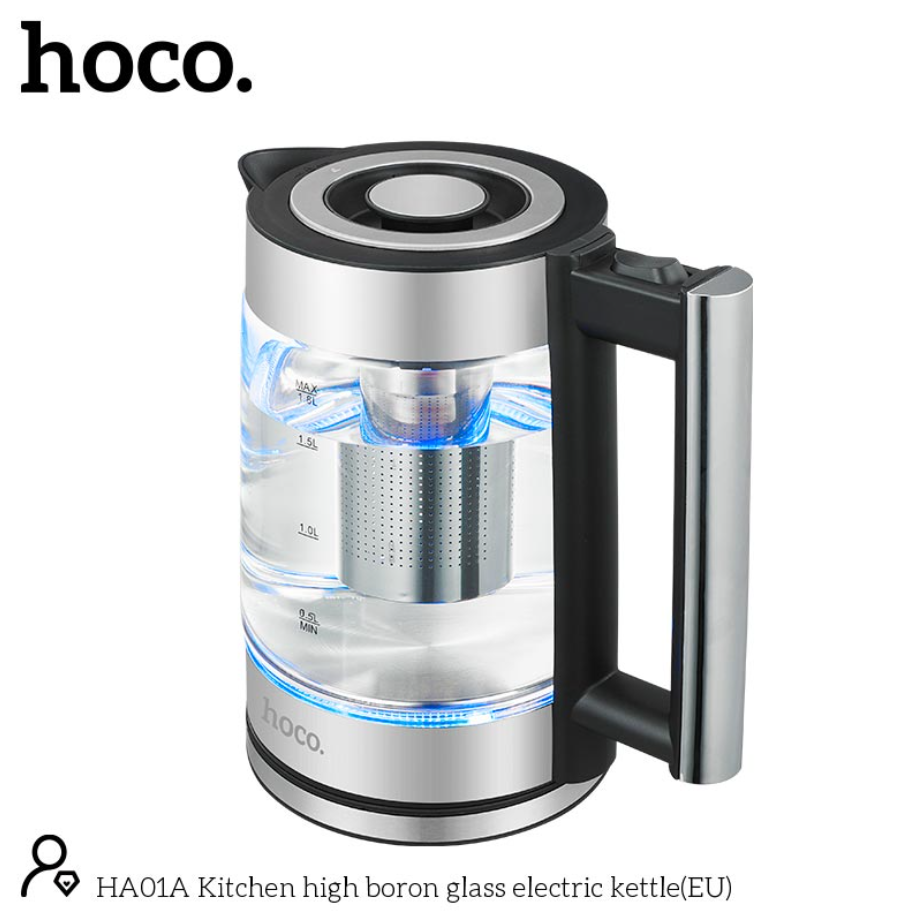 Електрочайник Hoco HA01A Kitchen high boron glass electric kettle 1,8 л Silver - фото 2