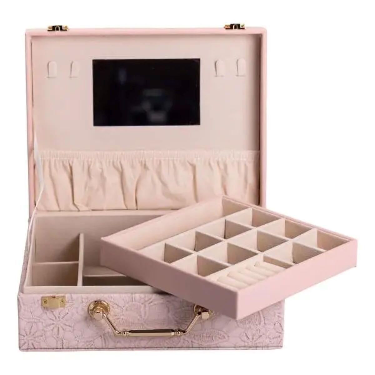 Шкатулка для украшений из эко кожи с зеркалом 2 яруса (6674)