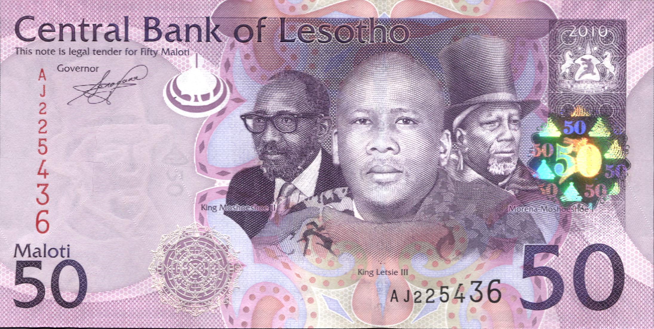 Коллекционная банкнота Лесото 2010 50 молоти P23a UNC Коллекционная банкнота Лесото 2010 50 молоти P23a UNC