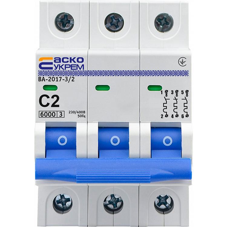 Автоматичний вимикач АСКО-УКРЕМ ВА-2017 3 P 2A Тип C (A0010170039)