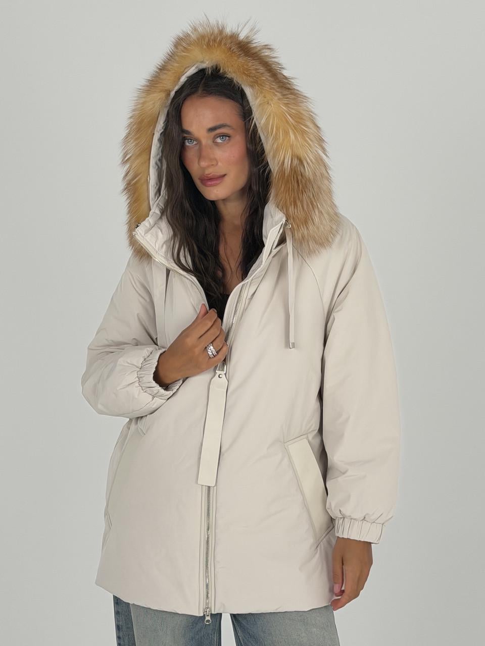Куртка-парка женская зимняя с натуральным мехом XL Айвори (506/XL)