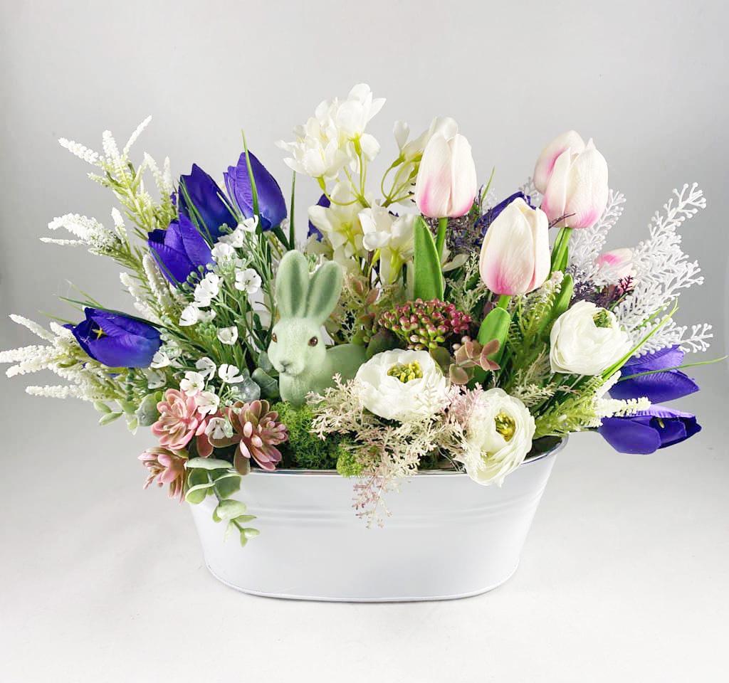 Великодня композиція із зайчиком 35 см Фіолетовий/Білий (6679766)