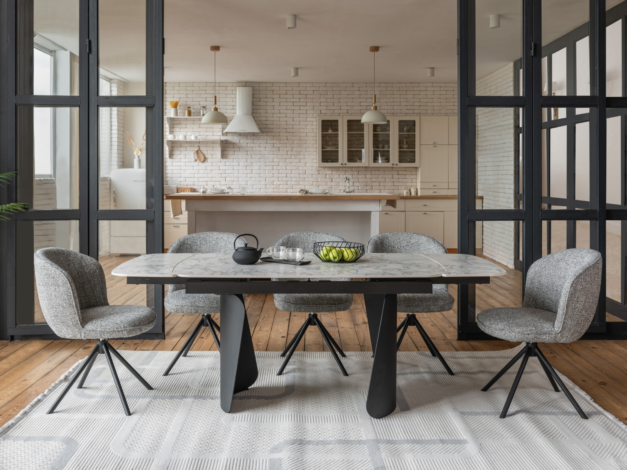 Обідній стіл розсувний Vetro Mebel Нардо 1400/2000х900x760 мм Клауді грей/Чорний TМL-1270) - фото 4