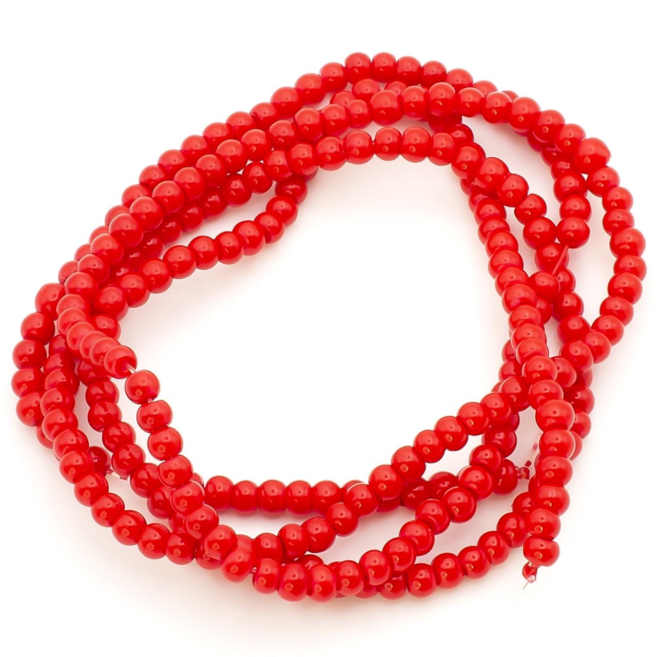 Бусины стеклянные на нитке под жемчуг 3 мм 62 см 215 шт. Красный (БЖ0003ш55)