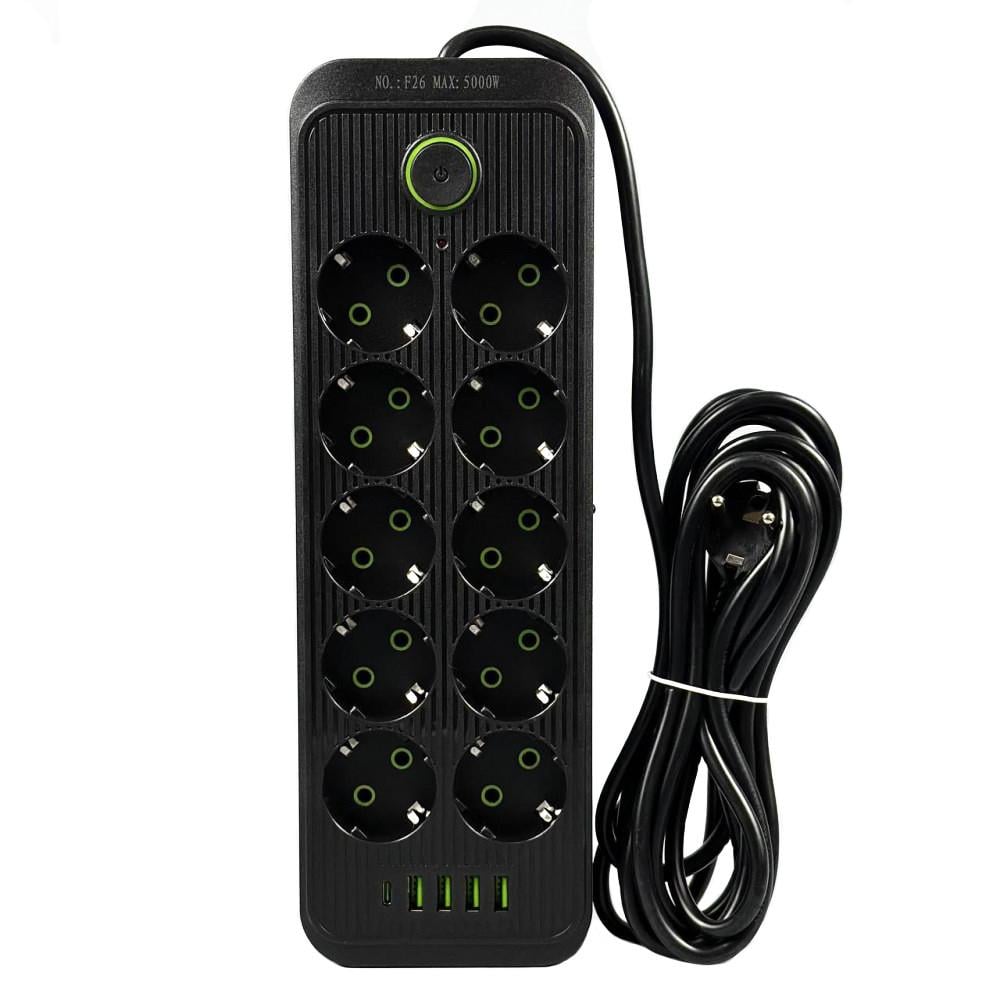 Удлинитель сетевой UA Power F26 10 розеток 4 USB Type-C 4 м Black (34188219)