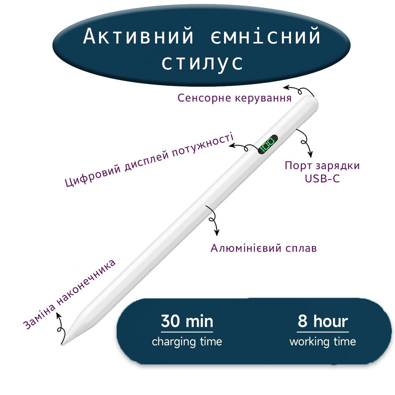 Стилус со светодиодным цифровым дисплеем для планшета/мобильного телефона iOS/Android/Windows Белый (180988) - фото 7 Стилус со светодиодным цифровым дисплеем для планшета/мобильного телефона iOS/Android/Windows Белый (180988) - фото 7