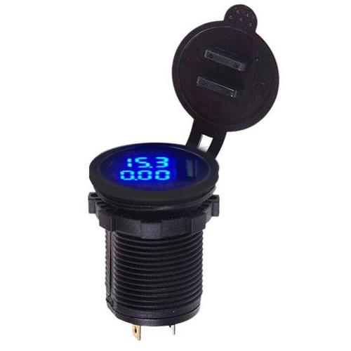 Зарядное устройство автомобильное USB + вольтметр + амперметр в планку 12-24 V 2,1A (440746)