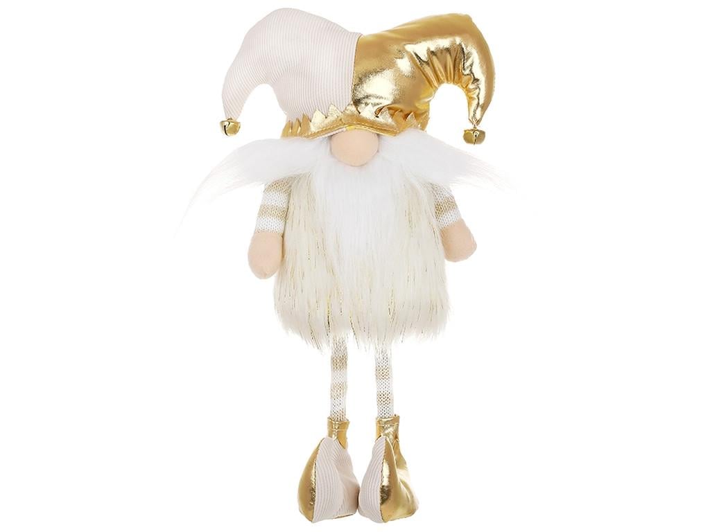 Фигурка новогодняя мягкая BonaDi Гном-Клоун с усами 40 см Белый с золотым (2770828660)