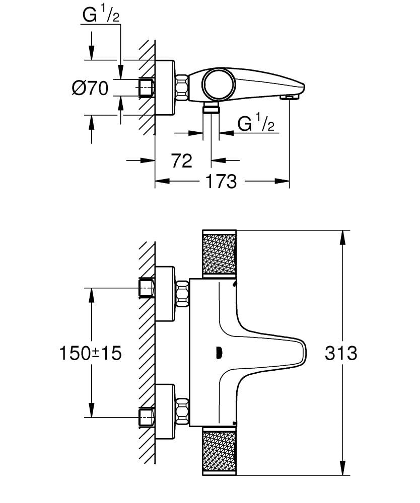 Cмеситель для ванны Grohe Grohtherm 1000 Performance 34830000 с термостатом Хром (171039) - фото 2