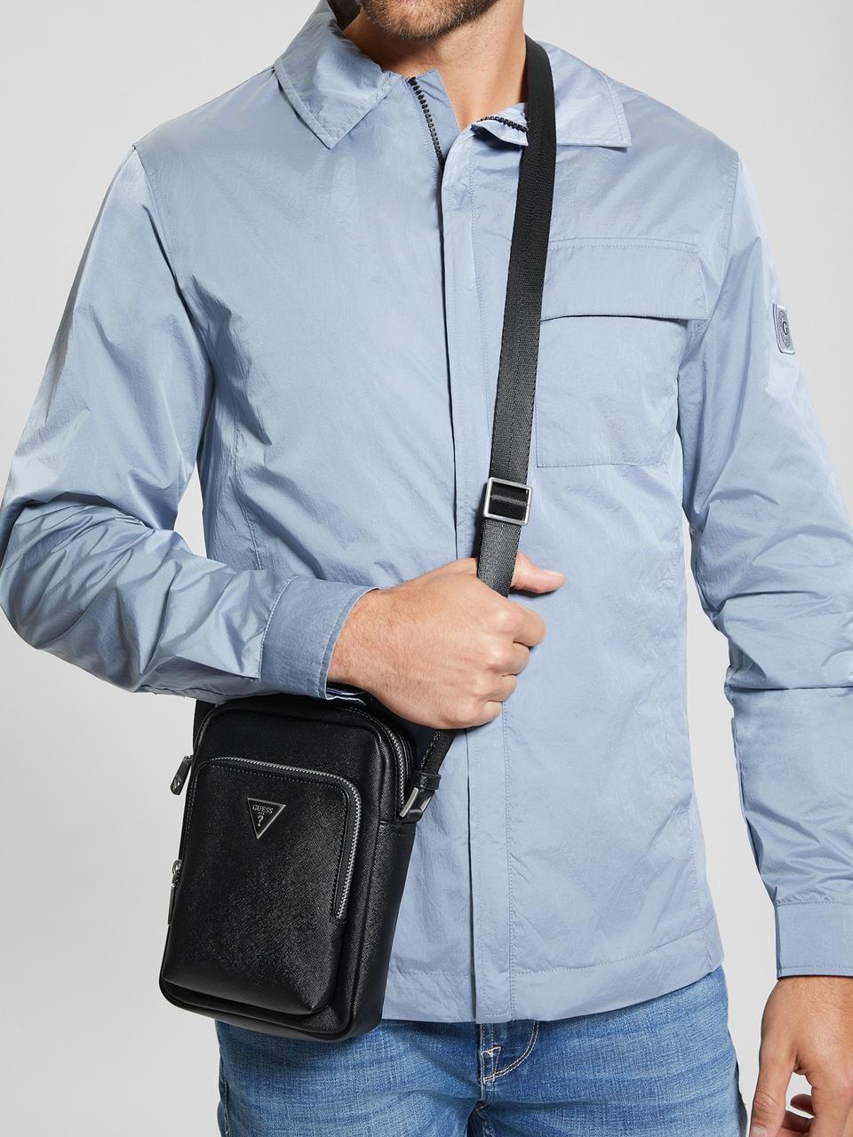 Мужская сумка Guess Faux-Leather Saffiano Crossbody Черный (78124542157)