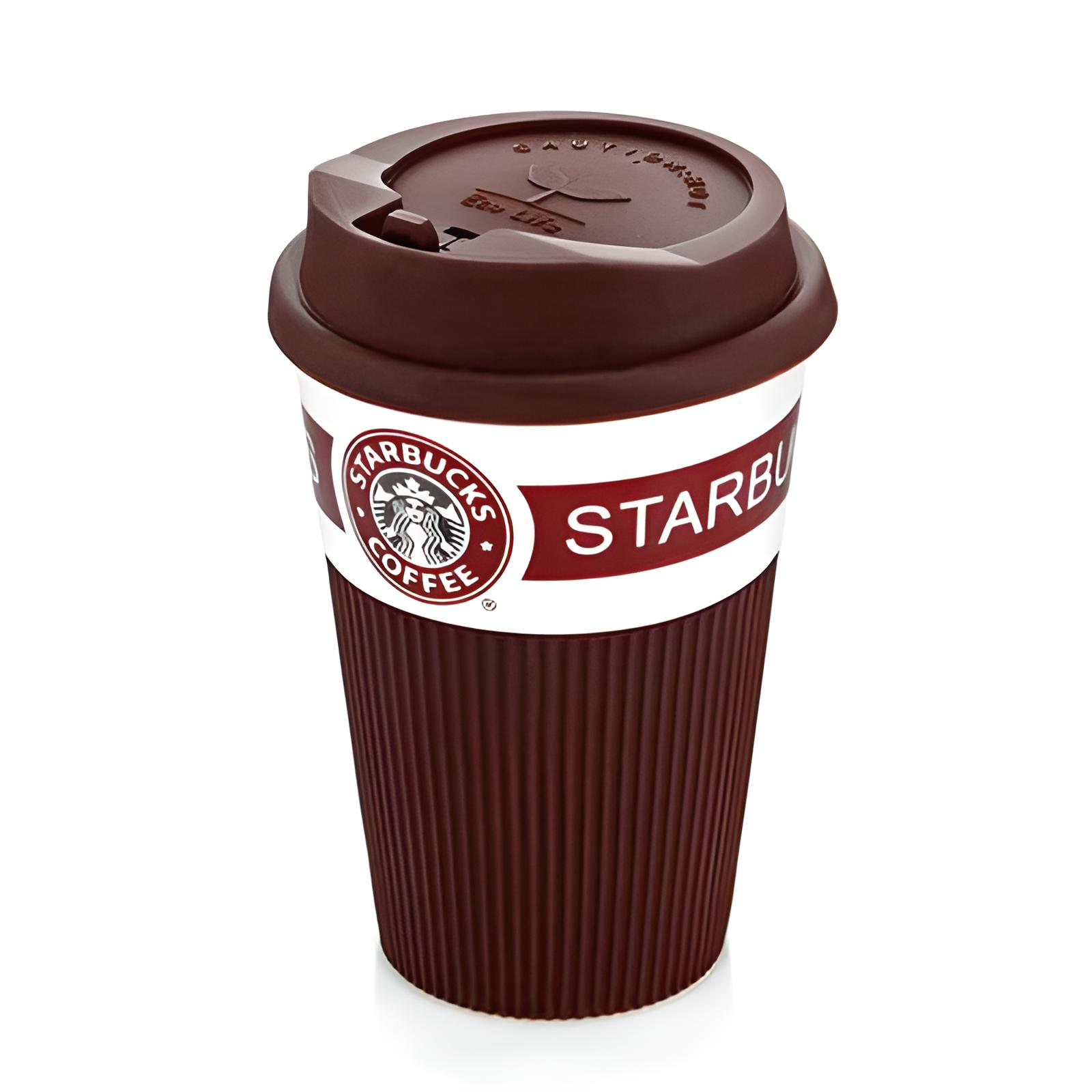 Керамический стакан Starb 350 мл с силиконовой крышкой и накладкой Brown