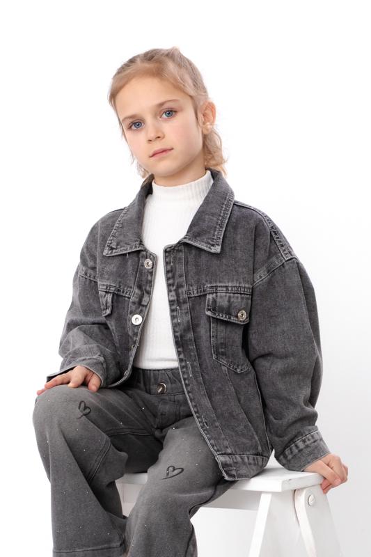 Куртка джинсова для дівчинки з принтом на спині Носи Своє 140 см Темно-сірий​ (18128)