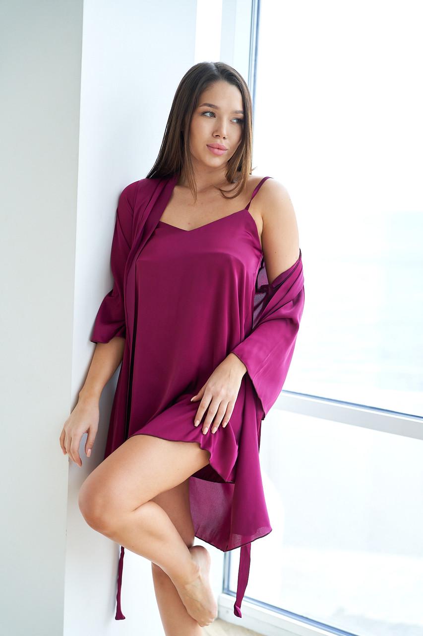 Домашний костюм женский шелковый халат и пеньюар S-M Bordeaux (2038677819)