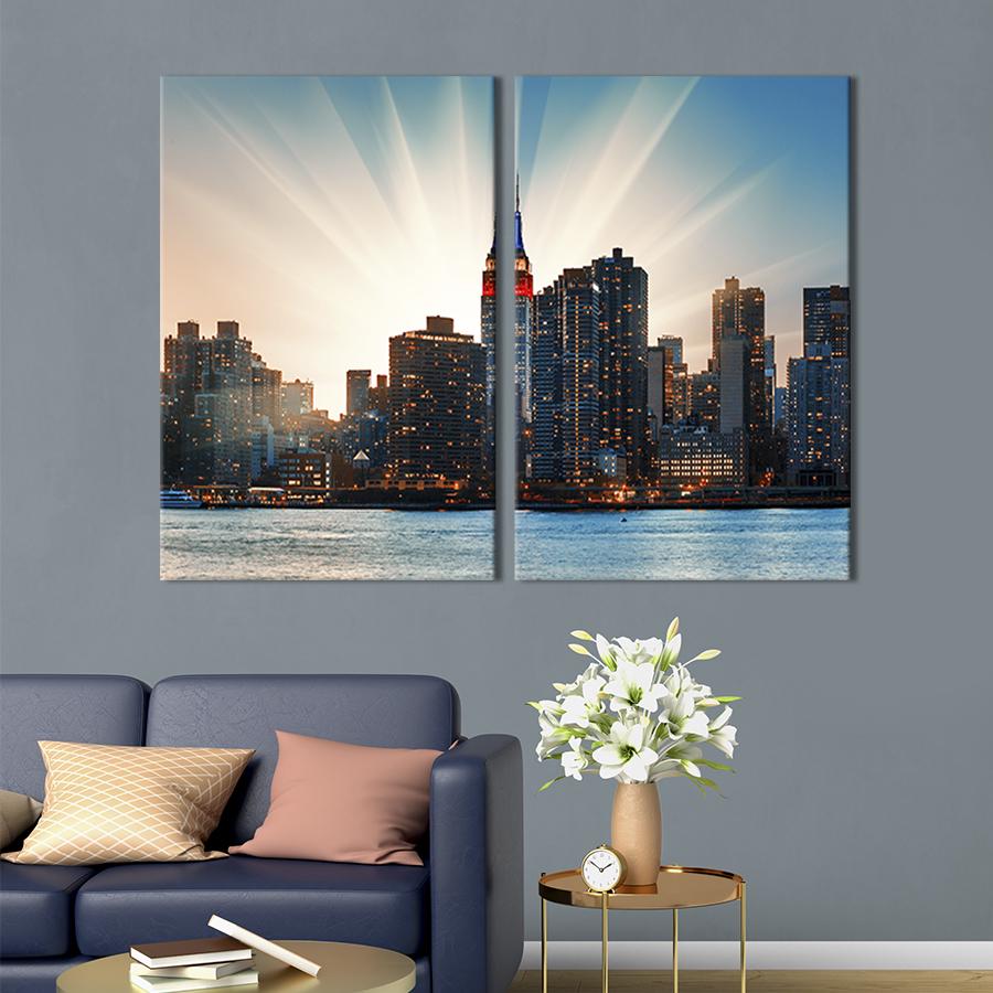 Настенный декор диптих картина на холсте для интерьера Монументальный Эмпайр-Стейт-Билдинг 165x122 см (338-2)