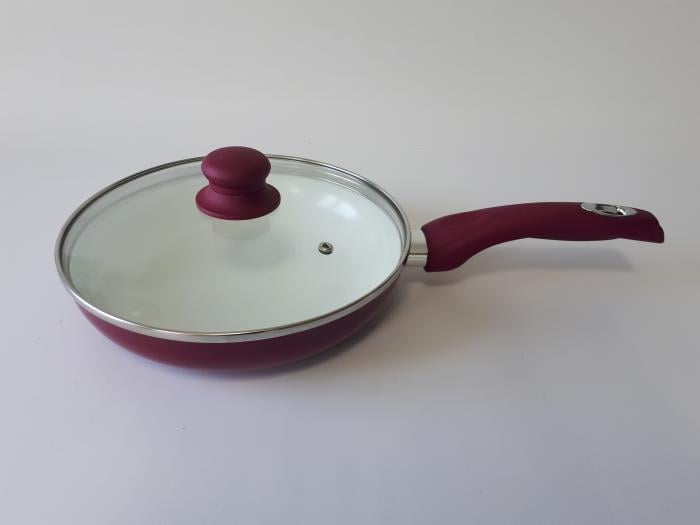 Сковорода для жарки с антипригарным керамическим покрытием со стеклянной крышкой лиловая D 24cm H 5cm L 43cm 13184